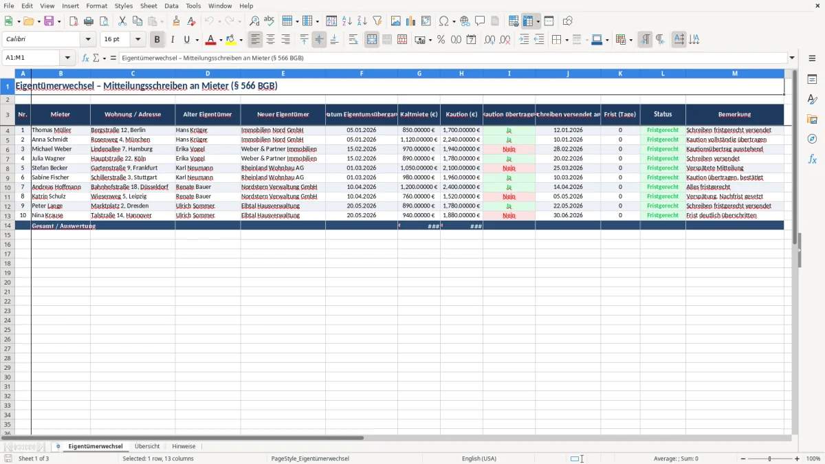 Captura 1: aba Eigentümerwechsel - Planilha Excel eigentumerwechsel schreiben