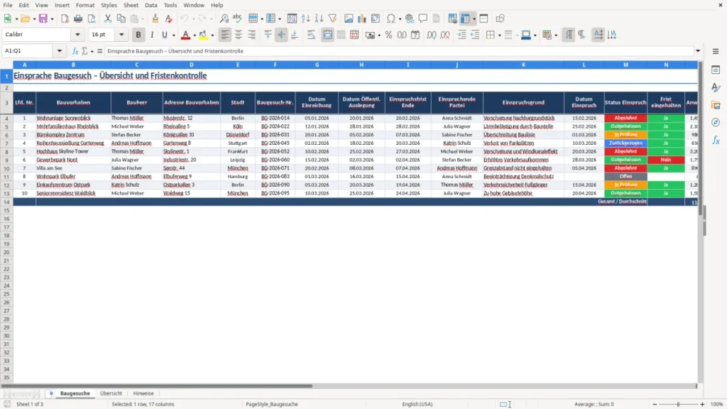 Baugesuche – Einsprache Baugesuch Excel – Vorlage Kostenlos (2026)