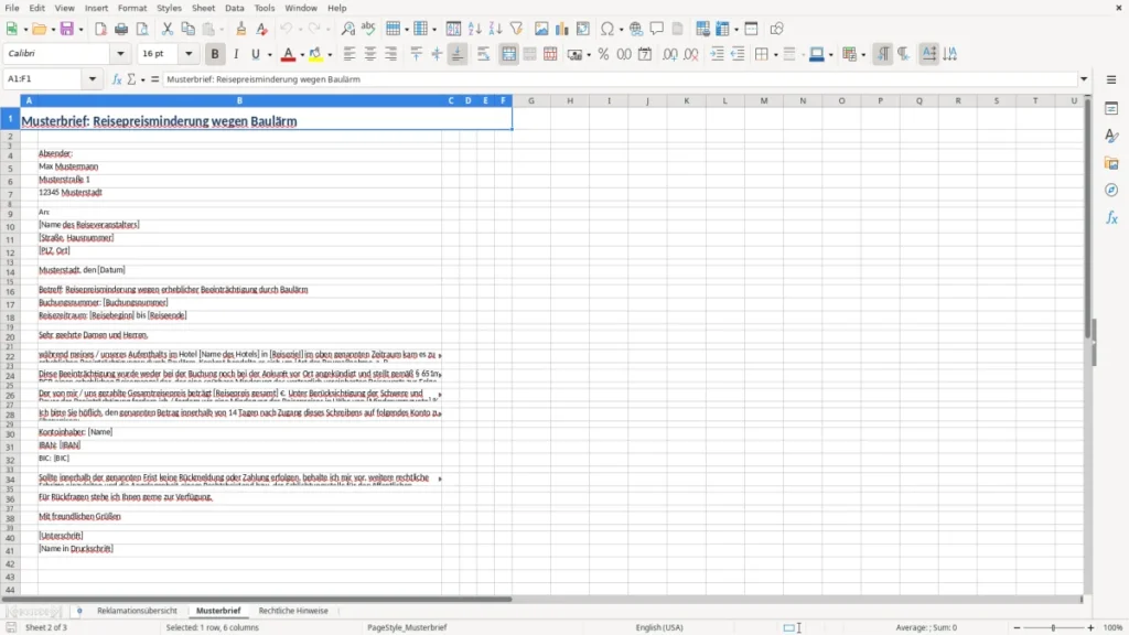 Musterbrief – Reisepreisminderung Excel – Vorlage Kostenlos (2026)