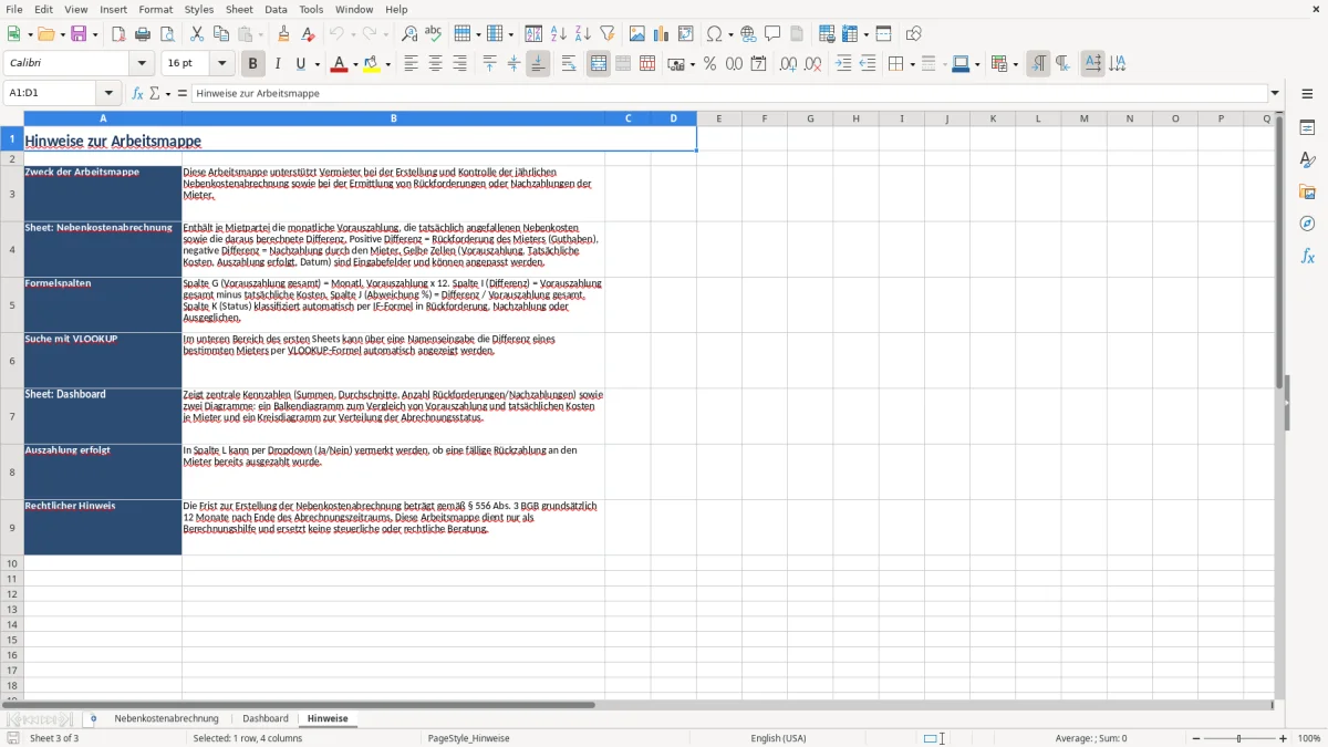 Captura 3: aba Hinweise - Planilha Excel ruckforderung nebenkostenvorauszahlung