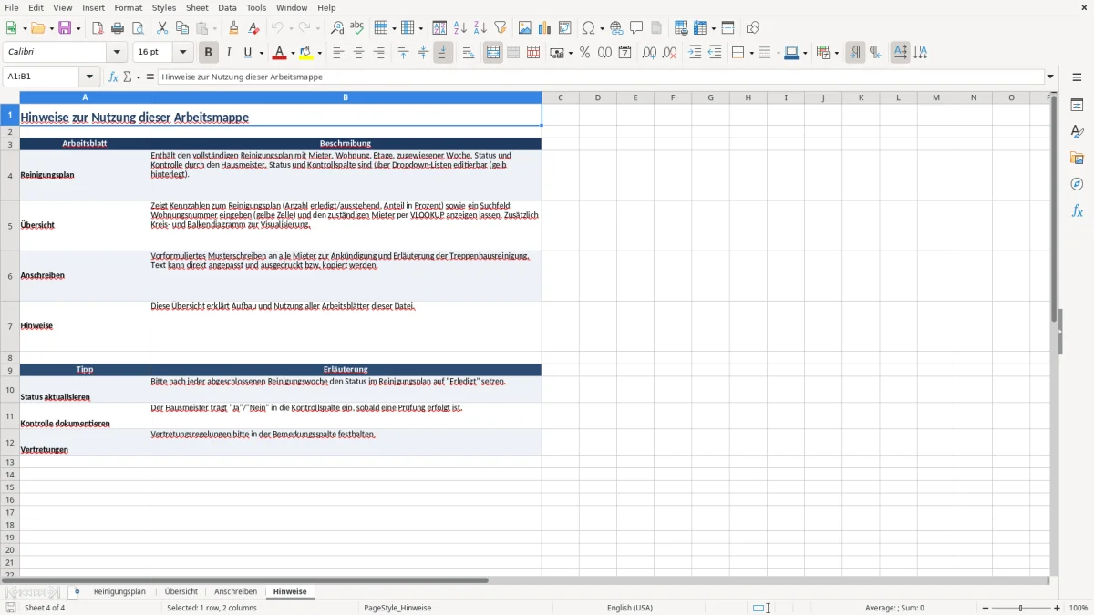 Captura 4: aba Hinweise - Planilha Excel schreiben an mieter treppenhausreinigung