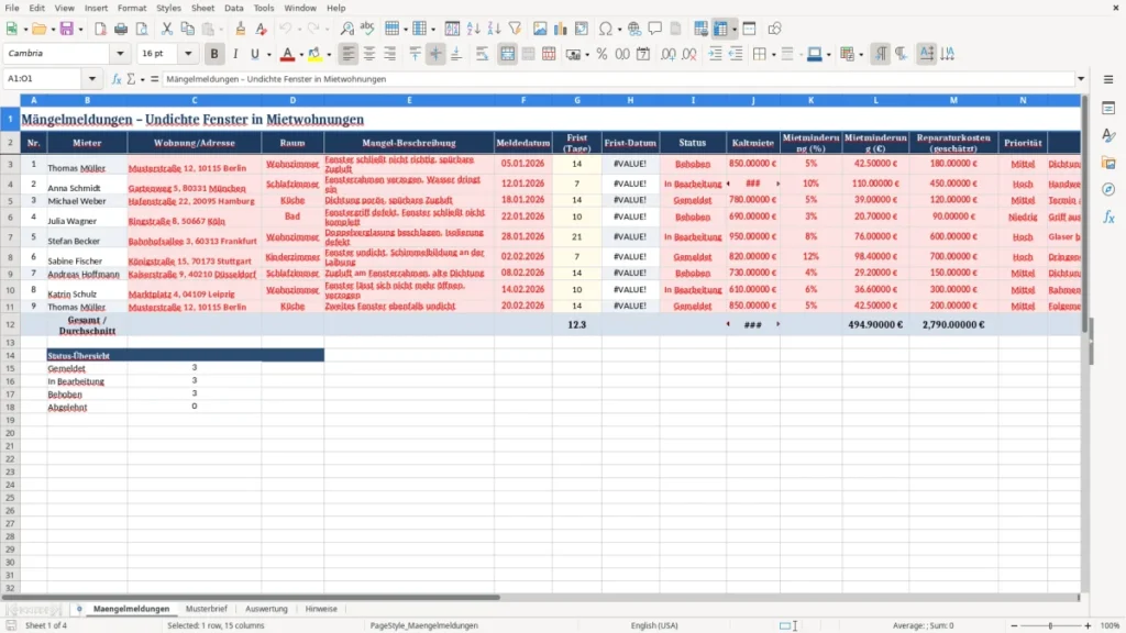Maengelmeldungen – Undichte Fenster Brief Excel – Vorlage Kostenlos (2026)