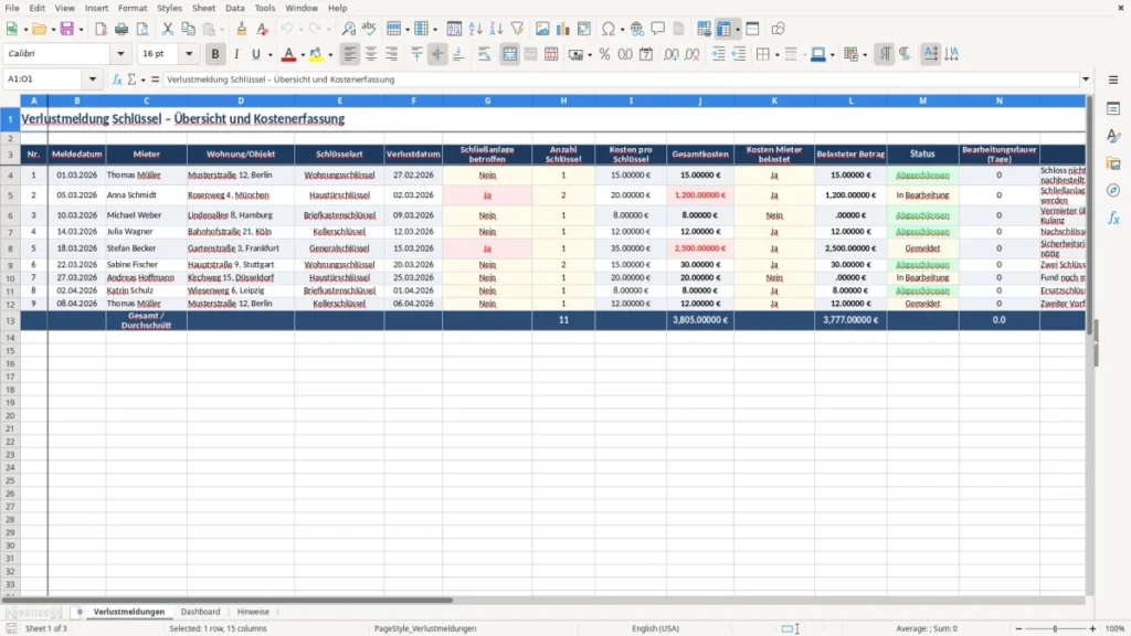 Verlustmeldungen – Schlüsselverlustmeldung Excel – Vorlage Kostenlos (2026)
