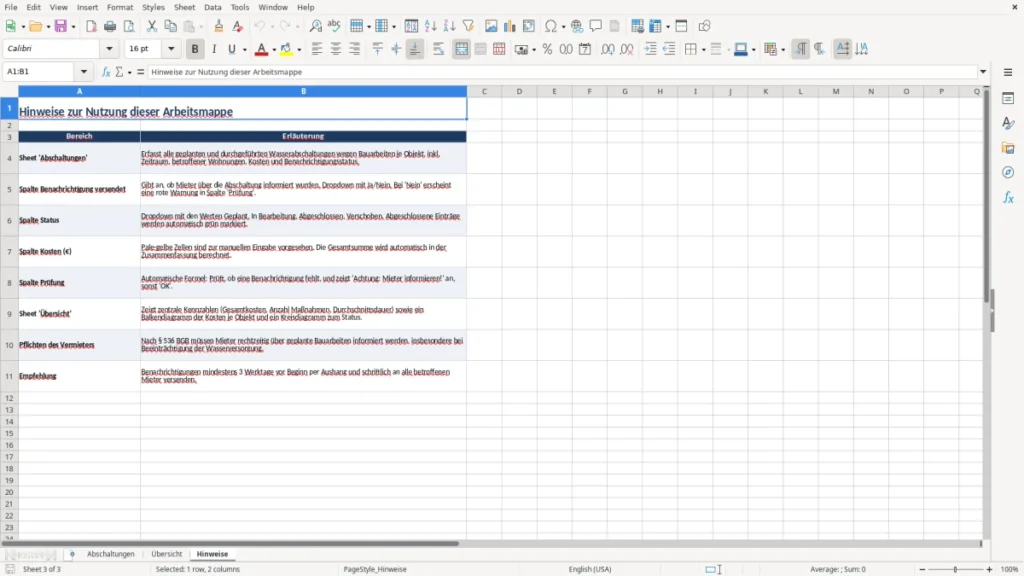 Hinweise – Wasserabschaltung Excel – Vorlage Kostenlos (2026)