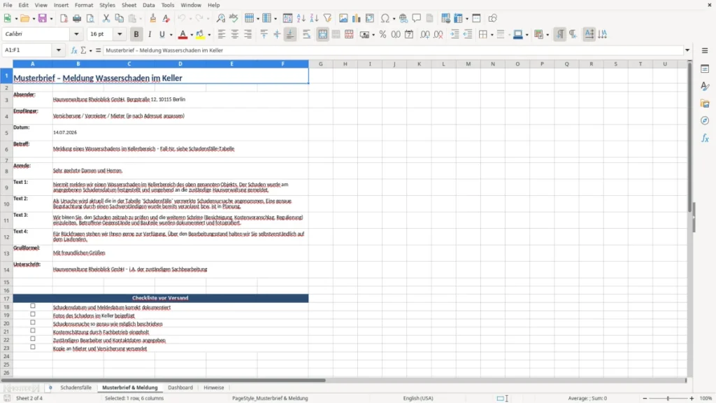 Musterbrief & Meldung – Wasserschaden Keller Brief Excel – Vorlage Kostenlos (2026)