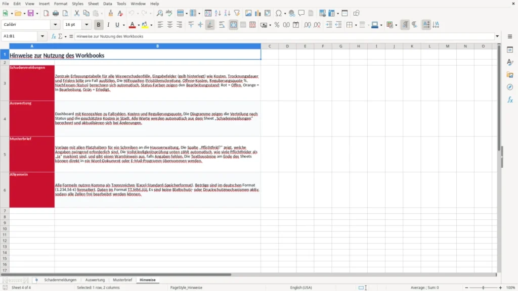Hinweise – Wasserschaden melden an Hausverwaltung Brief Excel – Vorlage (2026)
