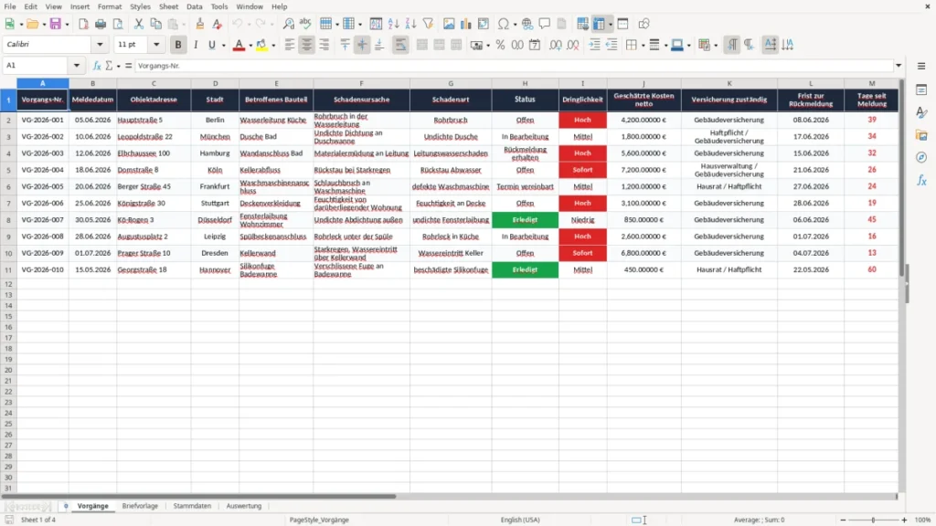 Vorgänge – Wasserschaden melden Brief Excel – Vorlage Kostenlos (2026)