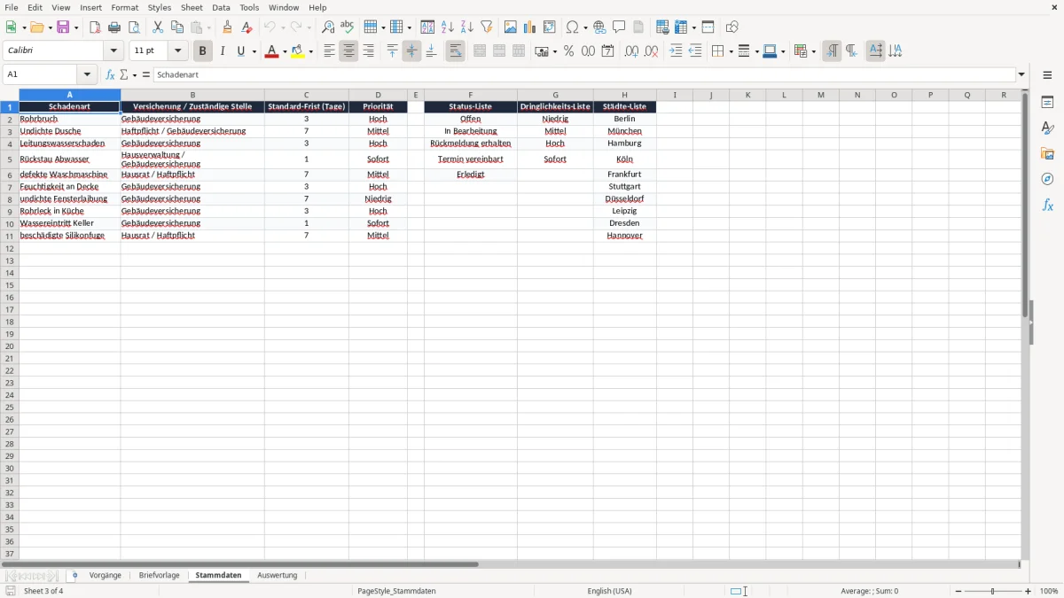 Captura 3: aba Stammdaten - Planilha Excel wasserschaden melden brief