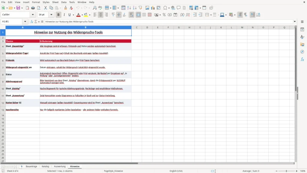 Hinweise – Bauantrag Excel – Vorlage Kostenlos (2026)