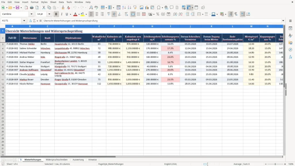 Mieterhöhungen – Widerspruch Mieterhöhung Excel – Vorlage Kostenlos (2026)