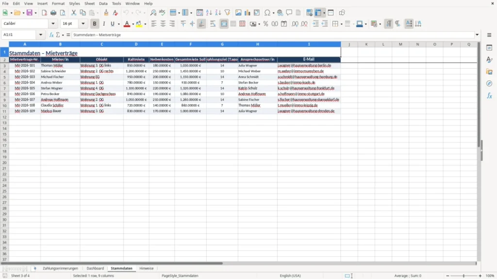 Stammdaten – Zahlungserinnerung Miete Excel – Vorlage (2026)