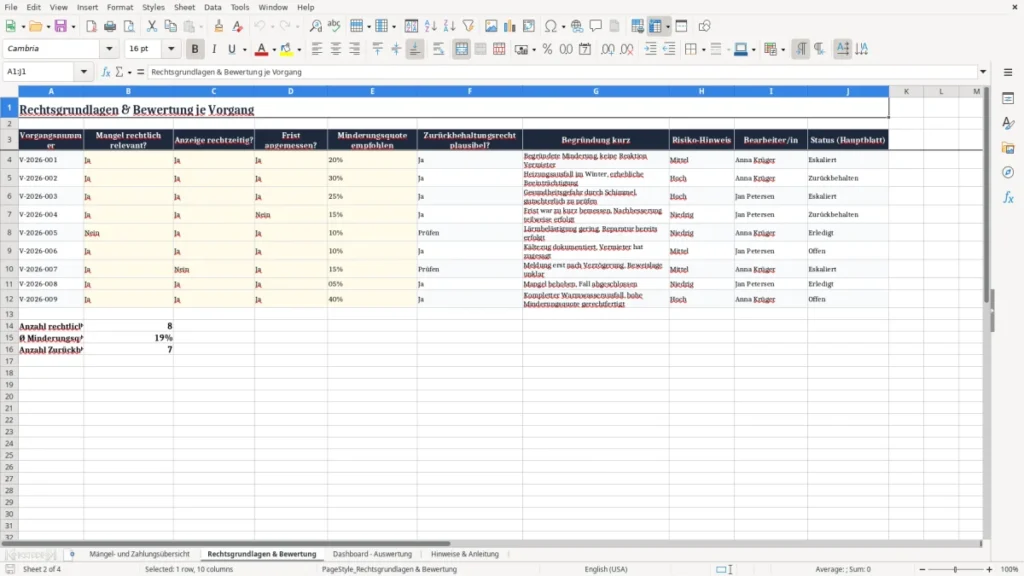Rechtsgrundlagen & Bewertung – Zurückbehaltungsrecht Miete Excel – Vorlage Kostenlos (2026)