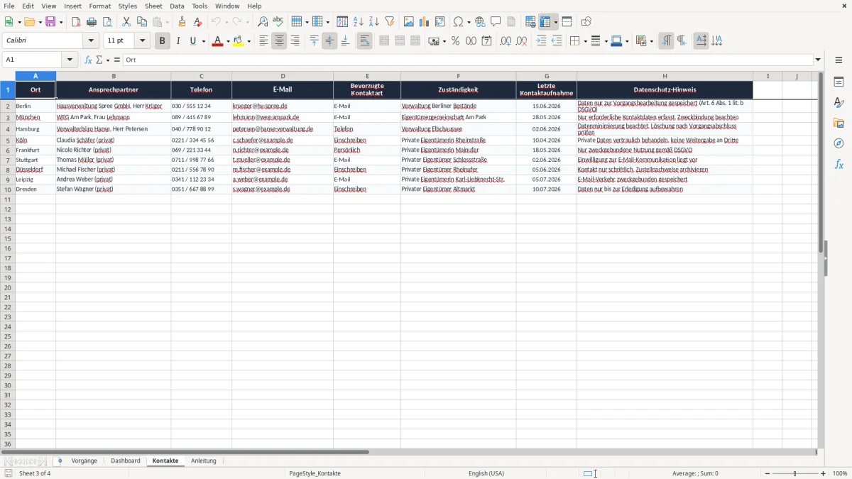 Captura 3: aba Kontakte - Planilha Excel nachbarn auffordern baume zuruckschneiden