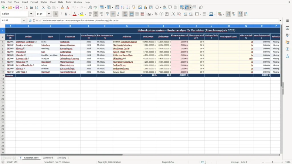 Kostenanalyse – Nebenkosten senken: Excel für Vermieter