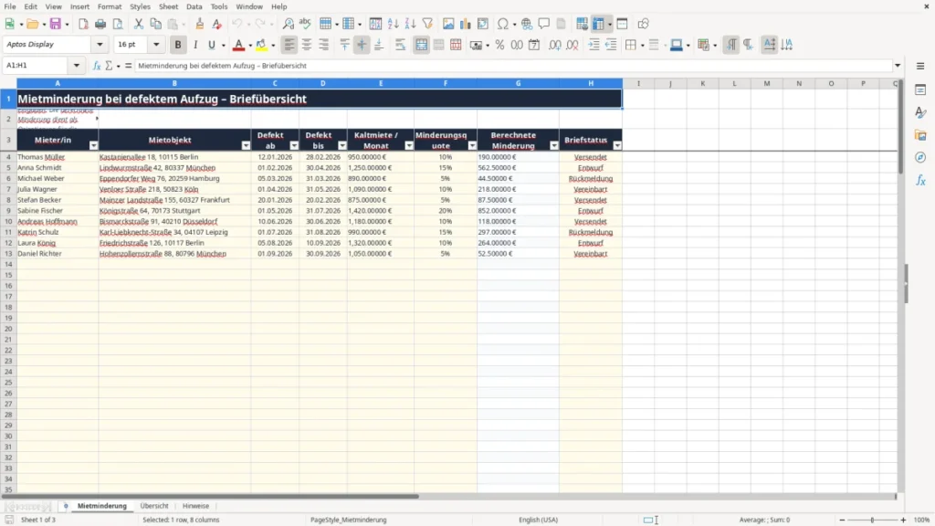 Mietminderung – Mietminderung Excel – Vorlage Kostenlos (2026)
