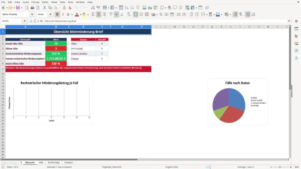 Übersicht – Mietminderung Brief Excel – Vorlage Kostenlos (2026)
