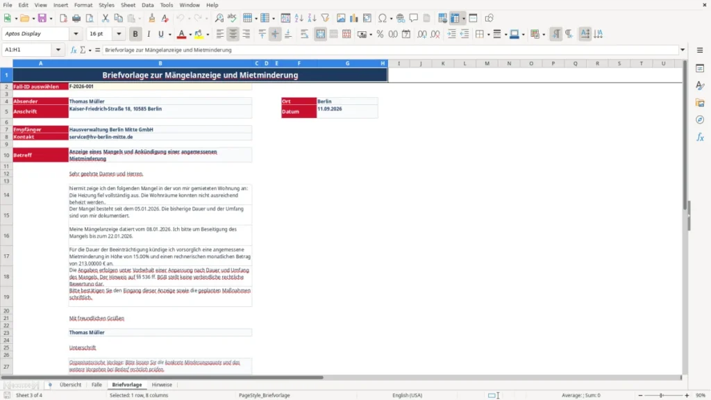 Briefvorlage – Mietminderung Brief Excel – Vorlage Kostenlos (2026)
